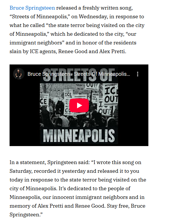 “Street of Minneapolis” Bruce Springsteen January 28, 2026 | Pocket ...